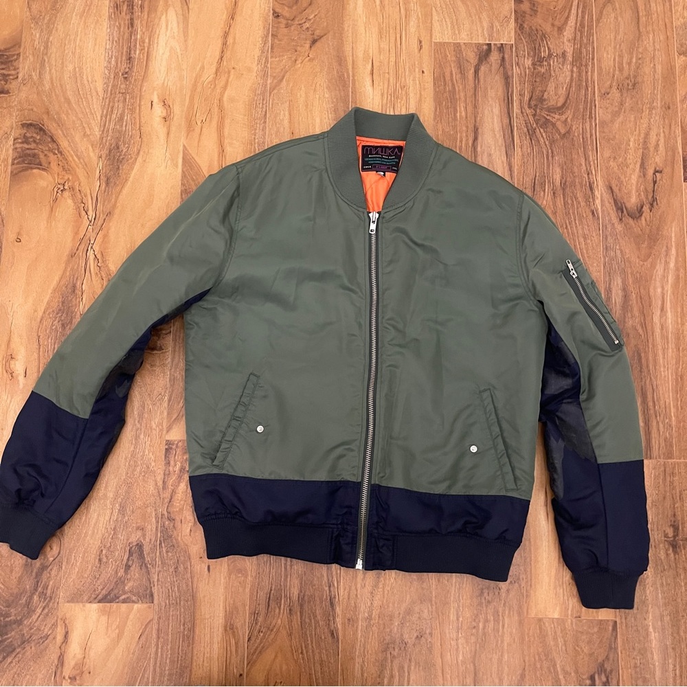 Mishka Lightweight Bomber Jacket // Green/ Navy Blue/ Orange // size XL - Picture 4 of 5